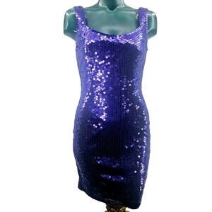 Vtg 90s Niteline Della Roufogali Purple Sequin Short Evening Party Dress 6 3291